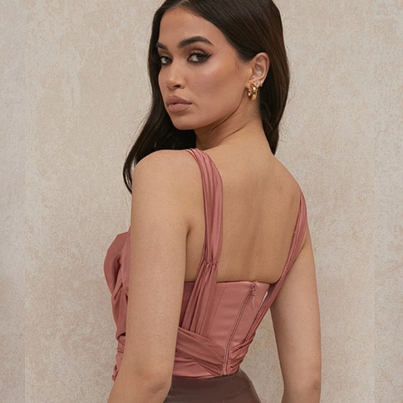 HOUSE OF CB 'Aella' Rose Satin Cowl Neck Draped Corset  NWOT - Picture 5 of 9